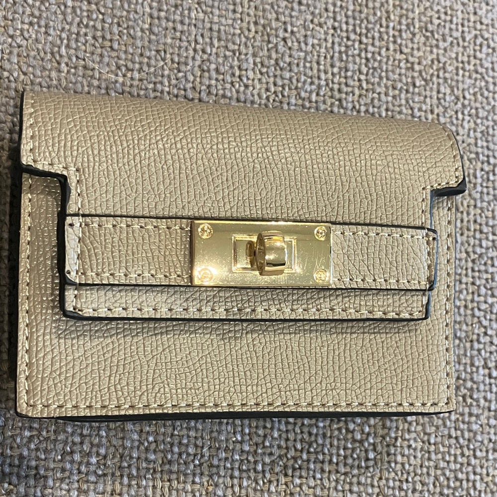 Gold Leather Compact Wallet with Turn-Lock